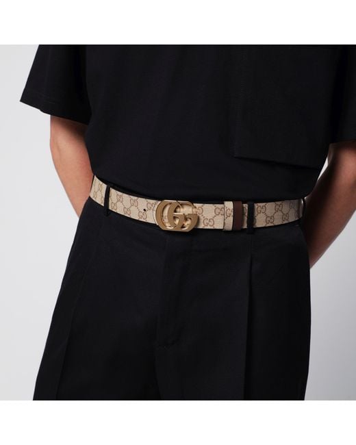 Gucci Natural Sand/Dark Reversible Cut Gg Marmont Belt for men
