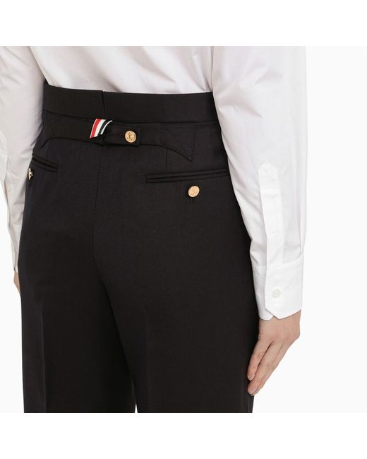 Pantalone navy in lana con risvolto di Thom Browne in Black