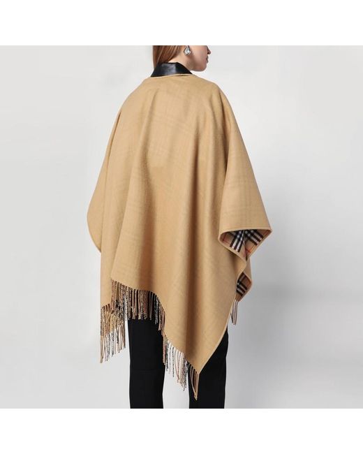 Burberry Natural Wool Cape With Check Pattern