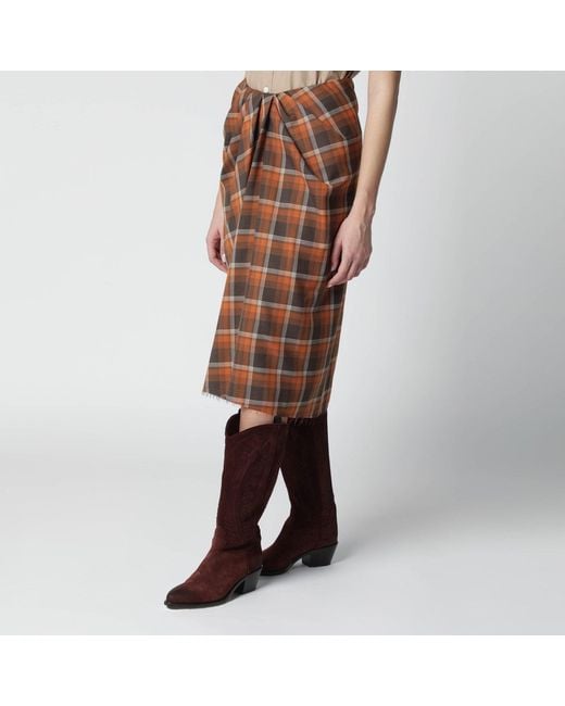 6397 Brown Draped Tartan Skirt