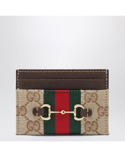 Gucci Natural Gg Canvas Card Holder With Horsebit Detail