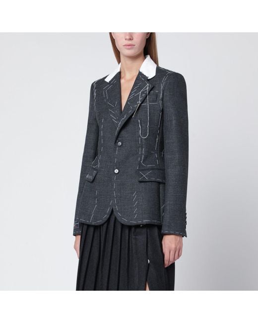 Moschino Women's Blue Embroidered Wool Canvas Jacket