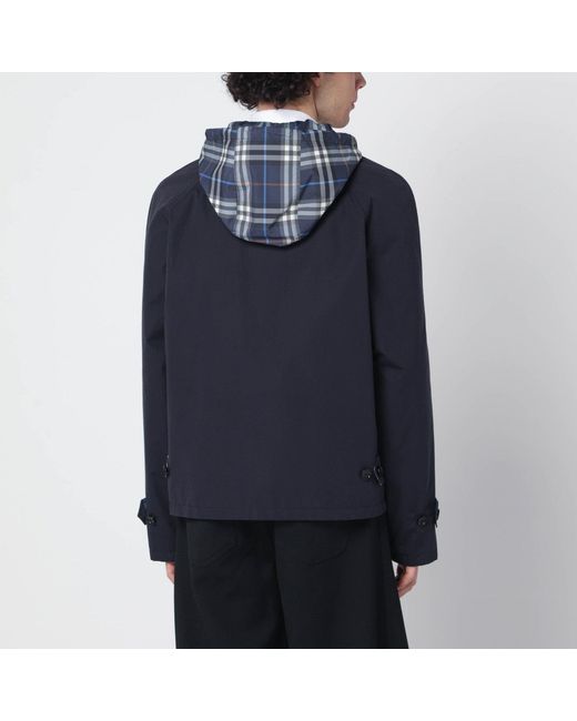Burberry Blue Reversible Cotton Jacket With Check Pattern for men