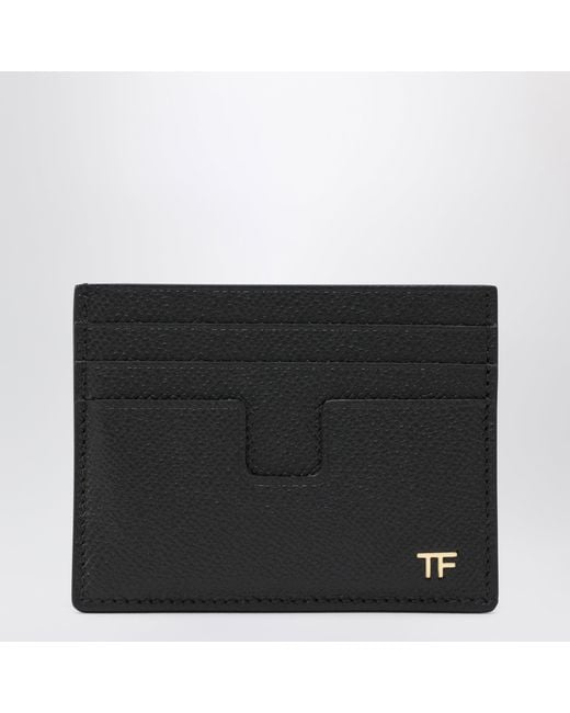 Tom Ford Black Grained Calf Leather Card Holder for men