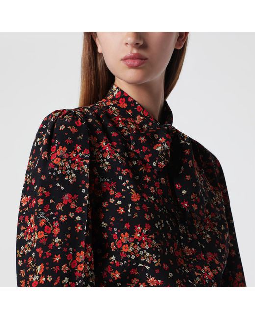 Gucci Black Printed Silk Shirt With Bow