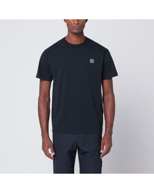 T-shirt navy in cotone con patch logo di Stone Island in Black da Uomo