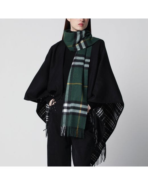 Burberry Green Cashmere Check Scarf