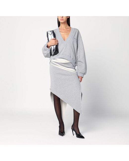 The Attico Gray Asymmetric Mélange Cotton Skirt