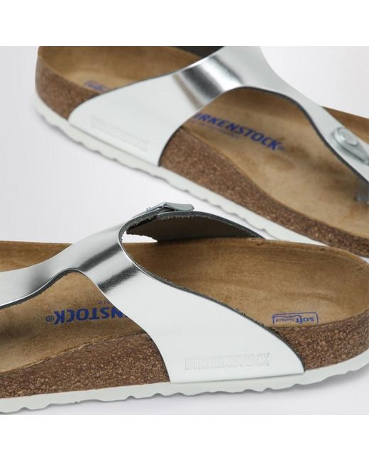 Birkenstock Brown Silberfarbener Flip-Flop Gizeh Birko-Flor