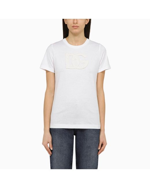 Dolce & Gabbana White Dolce&Gabbana Crew-Neck T-Shirt With Logo Embroidery In