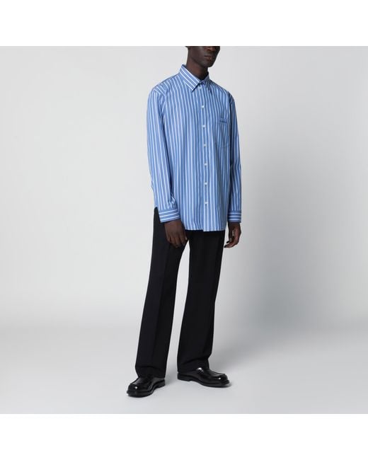 Balenciaga Blue Striped Cotton Shirt for men