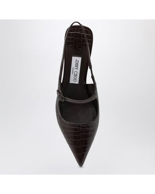 Jimmy Choo Black Didi 45 Braun Krokodil-Effekt Ausschnitt