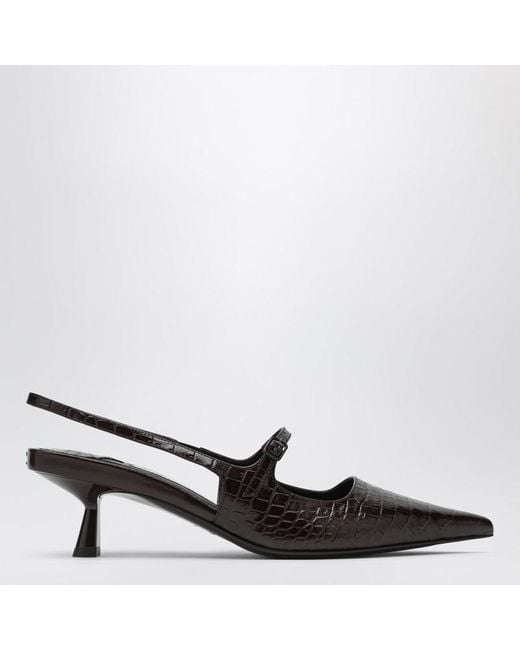 Jimmy Choo Black Didi 45 Braun Krokodil-Effekt Ausschnitt