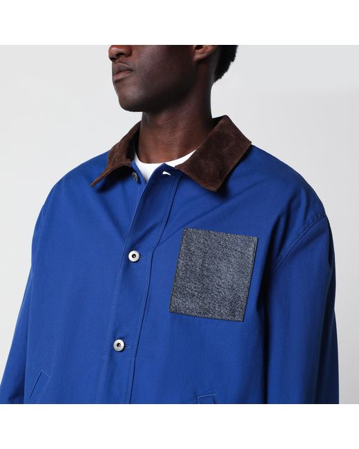 Loewe Blue Long-Sleeve Cotton And Leather Jacket for men