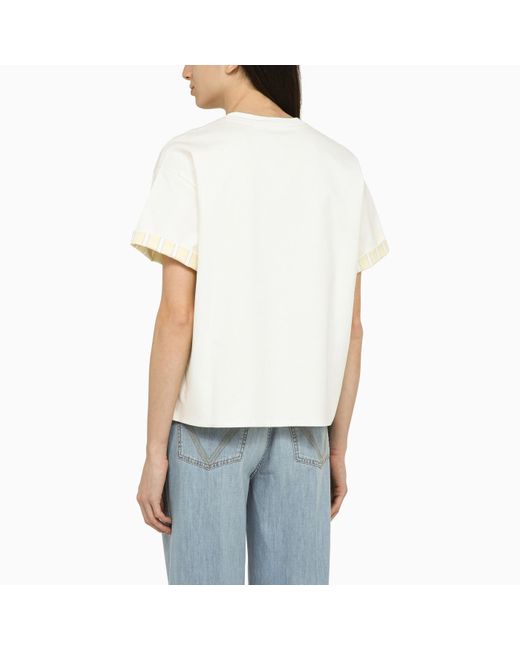 Bottega Veneta White Cotton Crew-neck T-shirt With Embroidery