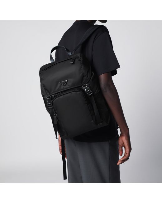 Prada Black Re-Nylon Mini Backpack With Snap Closure for men
