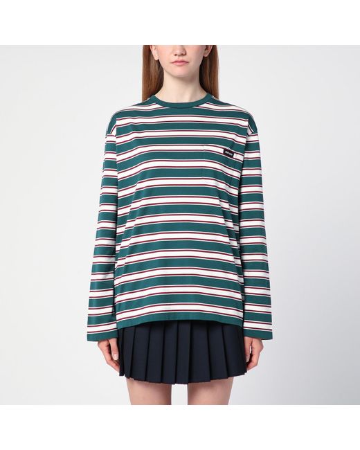 Miu Miu Blue Green/white/cognac Striped Cotton Jersey