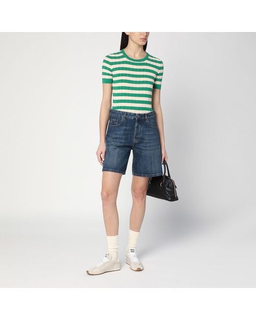 Roberto Collina Green Ivory Striped Sweater
