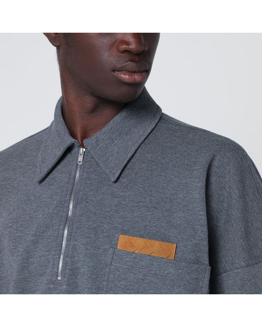 Bottega Veneta Blue Dark Polo Shirt With Intrecciato Detail for men