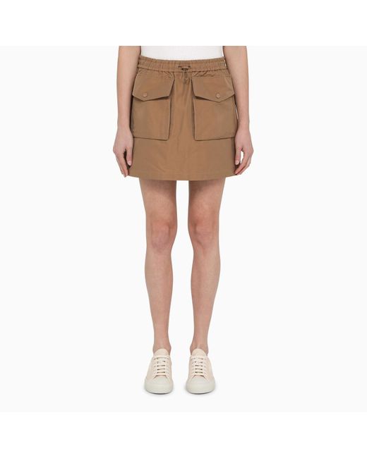 Moncler Brown Sand-Colored Cotton-Blend Miniskirt