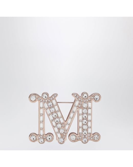 Max Mara White Monogram Brooch With Micro Crystals