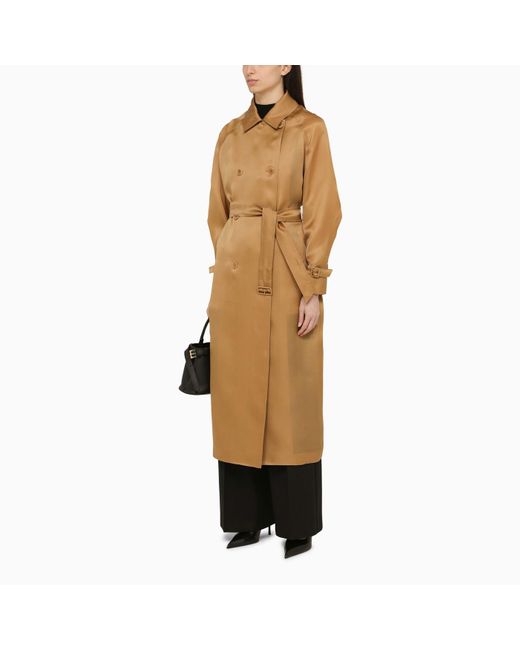 Max Mara Natural Leather-coloured Oversize Trench Coat In Silk