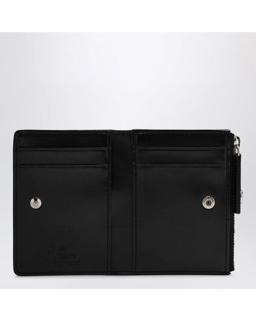 Vivienne Westwood Black Slim Flap Card Holder With Crystal-Embellished Orb Bas Relief