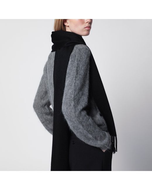 Max Mara Black Cashmere Stole With Monogram Embroidery