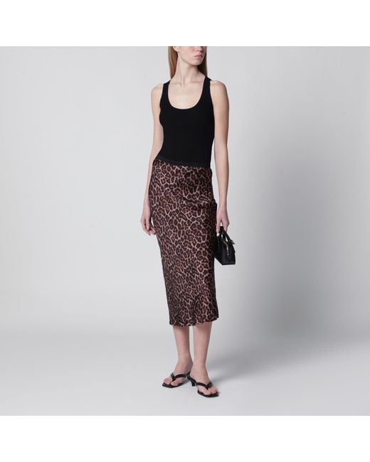 Anine Bing Brown Leopard-Print Silk Midi Skirt