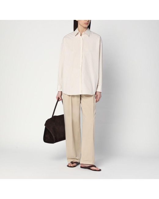 Pantalone lilas kaki chiaro in cotone e lino di The Row in Natural