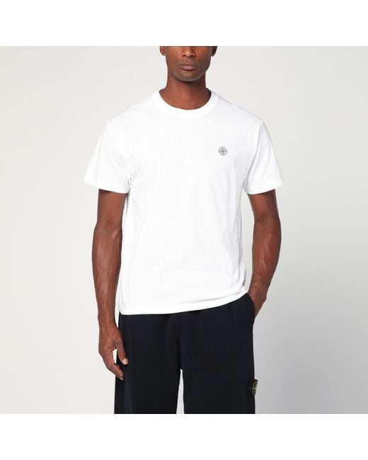 Stone Island White Cotton T-Shirt With Logo Patch for men
