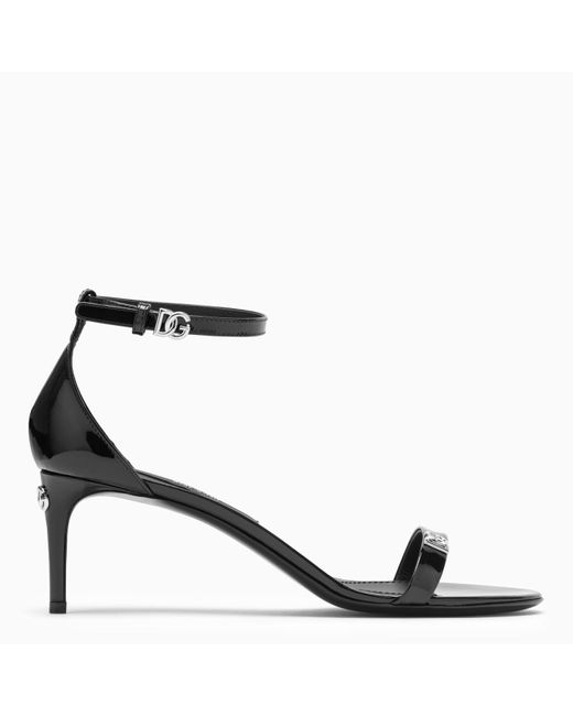Dolce & Gabbana Black Dolce&gabbana Patent Sandal With Logo
