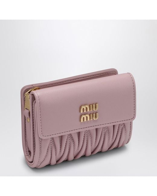 Miu Miu Pink Alabaster-Coloured Matelassã Leather Small Wallet
