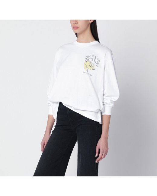 Ganni White Knit Top With Logo Print