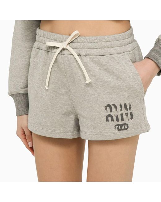 Short in cotone con logo di Miu Miu in Gray