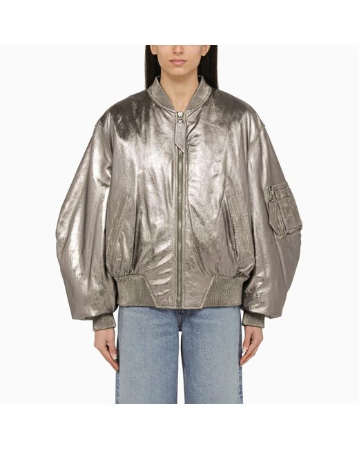 The Attico Brown Anya Silver Leather Bomber Jacket