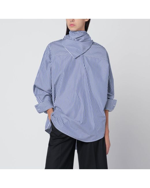 AMI Blue Striped Poplin Shirt With Scarf