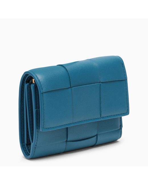 Bottega Veneta Blue Deep Pacific Tri-fold Cassette Wallet