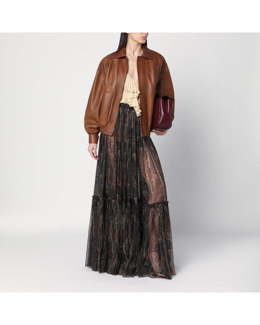 Saint Laurent Black Ruffled Skirt With Paisley Print