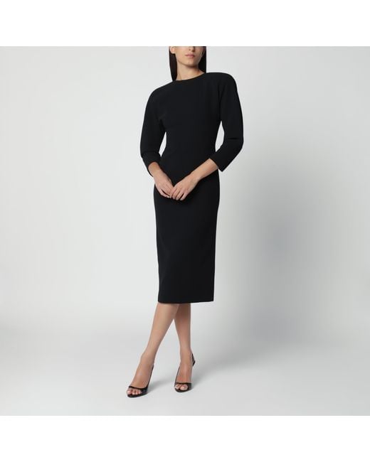 ANDAMANE Black Midi Dress With Rounded Shoulders