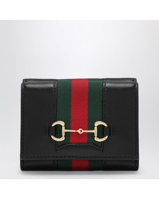 Gucci Black Small Tri-Fold Horsebit Web Wallet