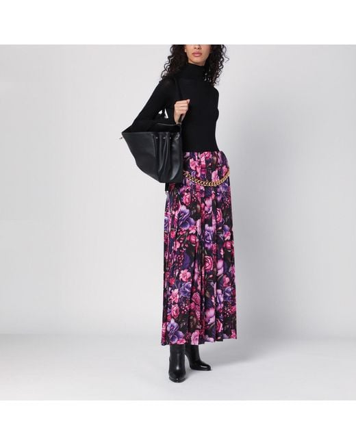 Balenciaga Purple Floral Pleated Maxi Skirt