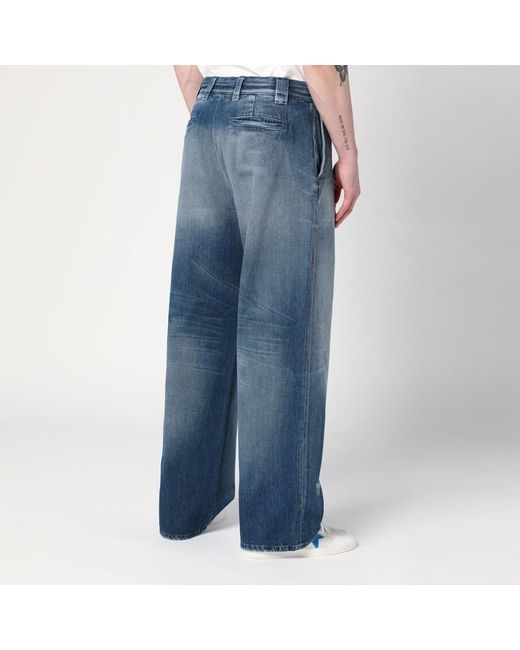 Golden Goose Deluxe Brand Blue Wide Washed Jeans With Distressing for men