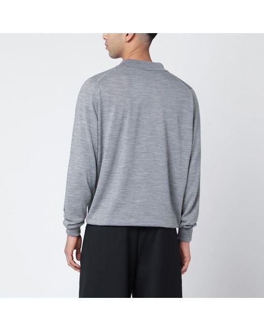 John Smedley Gray Light Wool Polo Shirt for men