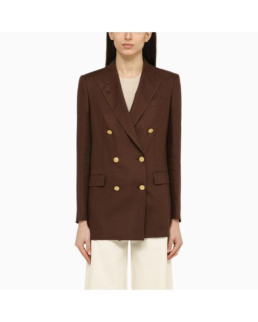 Tagliatore Brown Linen Double Breasted Jacket