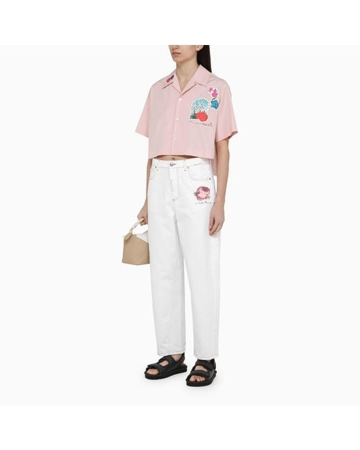 Marni Pink Cotton Cropped Shirt With Appliqué