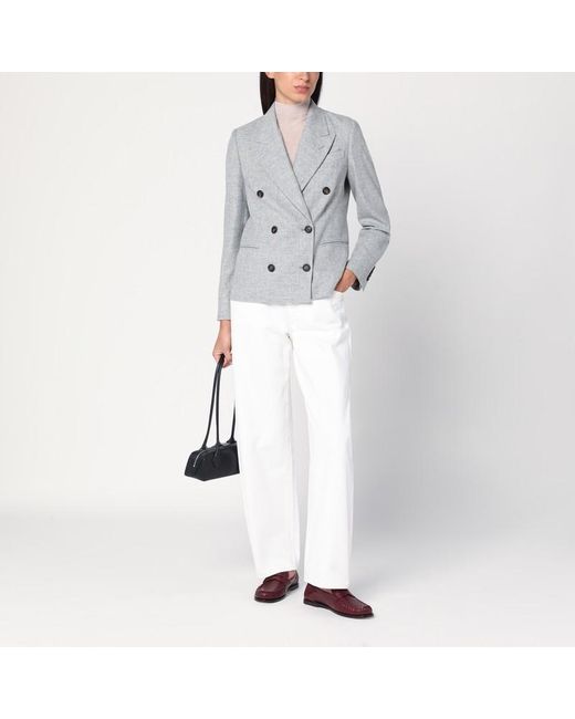 Brunello Cucinelli Gray Double-Breasted Wool Jacket