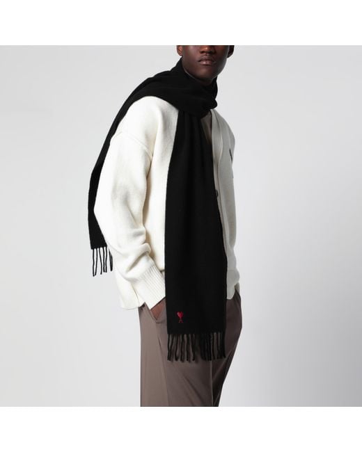 AMI Black Ami De Coeur Wool Scarf for men