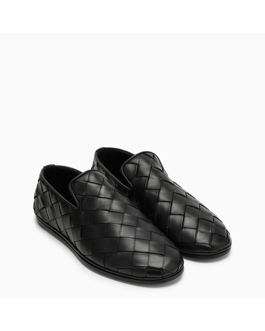 Bottega Veneta Black Lambskin Sunday Slippers In Intrecciato for men
