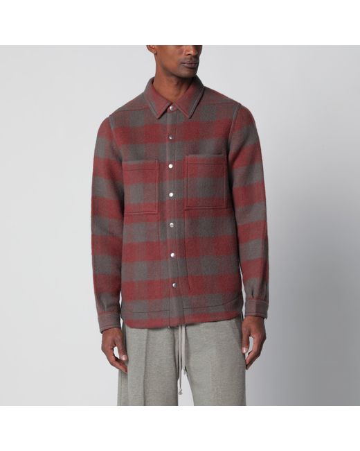 Rick Owens Red Plaid Wool Shirt-Jacket for men